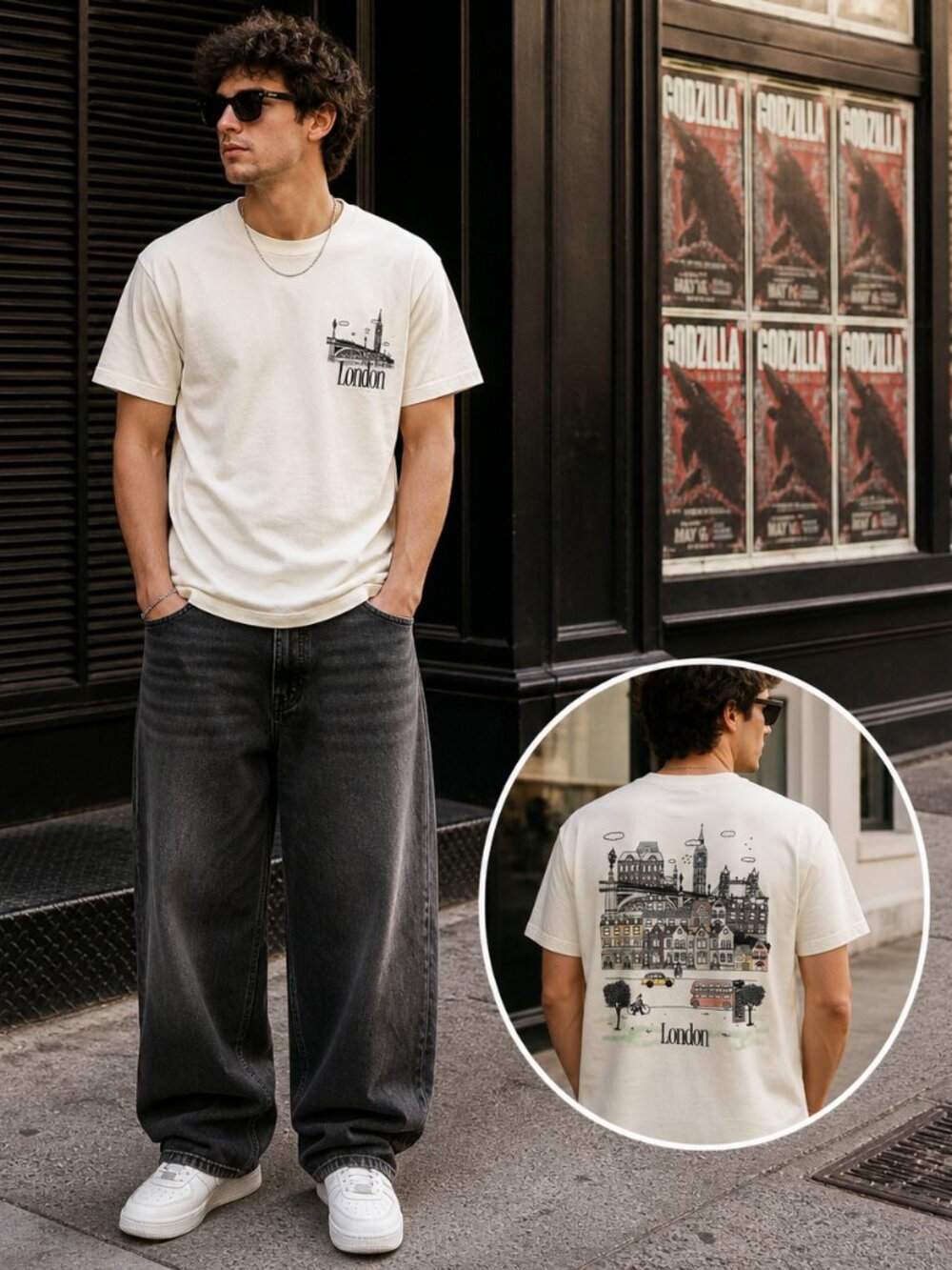 Abercrombie & FItch Soft A & F London Graphic T Shirt Ivory Cotton Tourist Tee